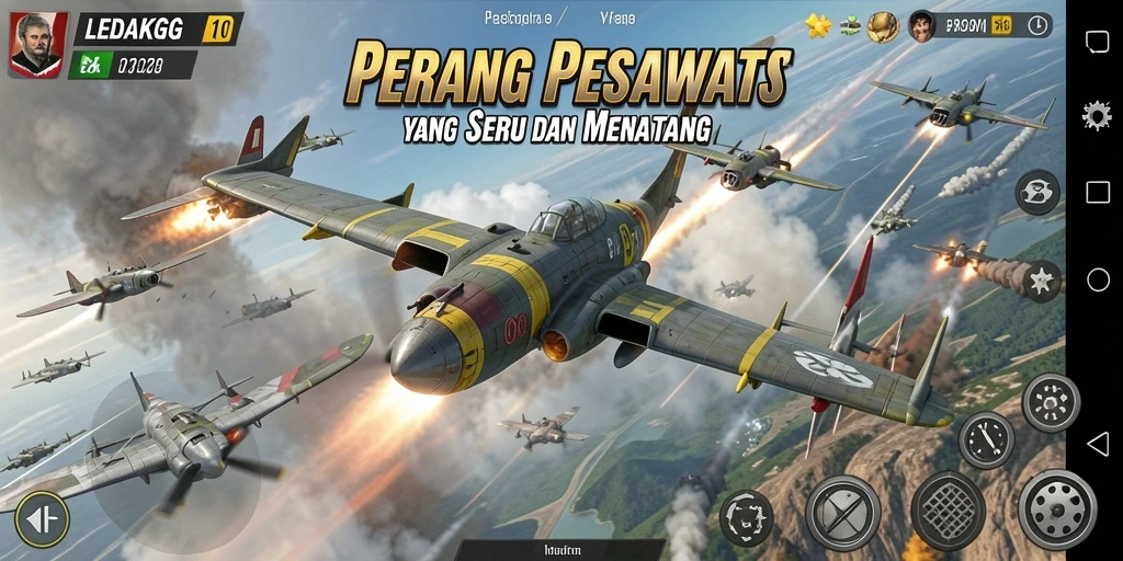 Tampilan antarmuka game Perang Pesawat LEDAKGG yang mengesankan.