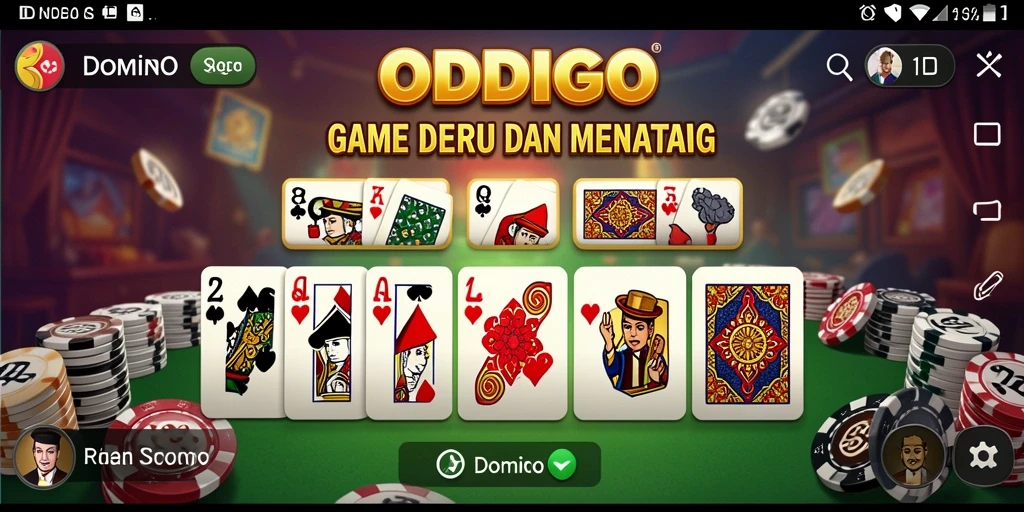 Tampilan antarmuka ODDIGO yang sederhana dan rapi saat bermain Domino.