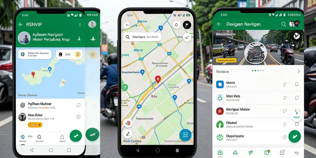 Tampilan antarmuka aplikasi RSNVIP dengan peta dan rute navigasi motor.