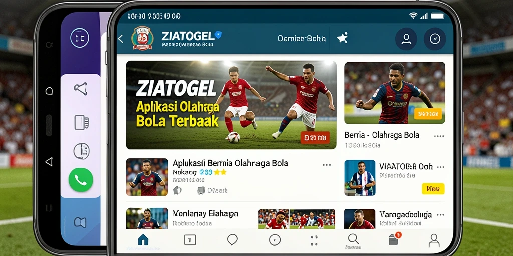 Tampilan antarmuka ZIATOGEL untuk berita olahraga bola.